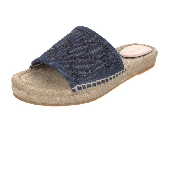 Women's Gucci Blue GG Crystal Espadrille Slide Sandals - Picture 2 of 5